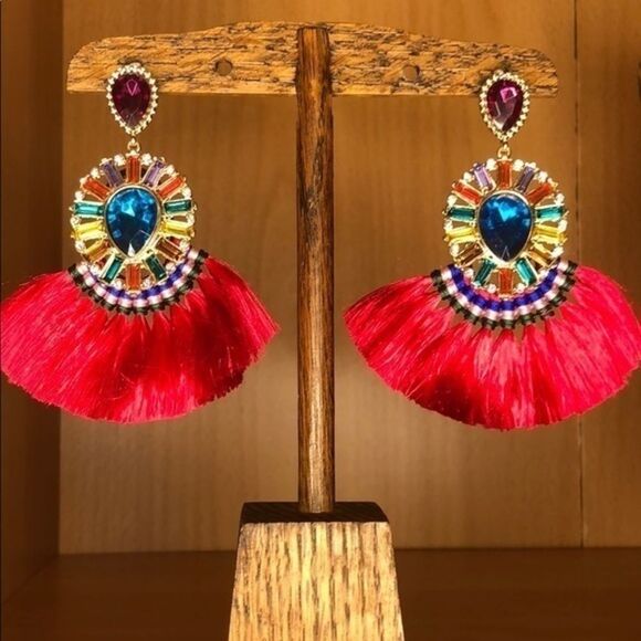 Statement earrings with fringe and rhinest… - Picture 1 of 4